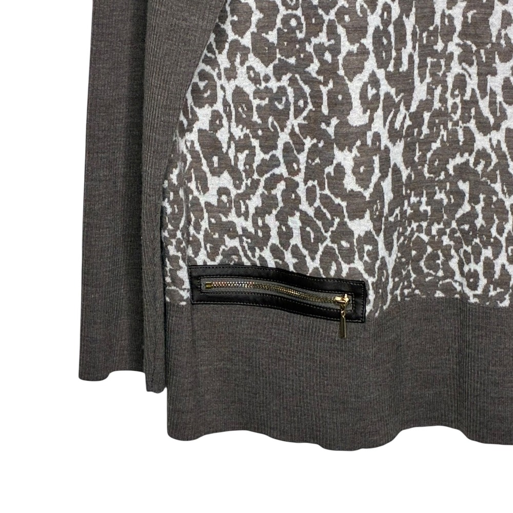 Chicos Womens Size 2/Large Brown Leopard Print Sweater Zipper Detail Wool Knit - Picture 4 of 9